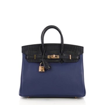 Hermes Touch Birkin Handbag Blue Novillo with Blue Matte Alligator