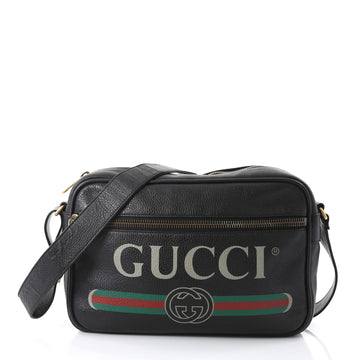 Gucci Logo Shoulder Bag Printed Leather Black 396451