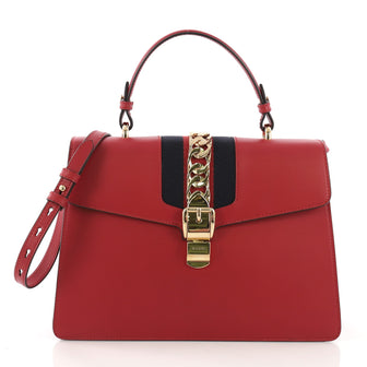 Gucci Sylvie Top Handle Bag Leather Medium Red 396501