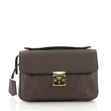 Fendi Logo Clutch Embossed Leather Brown 396581