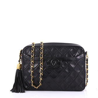 Chanel Vintage Camera Tassel Bag Quilted Leather Medium Black 396655