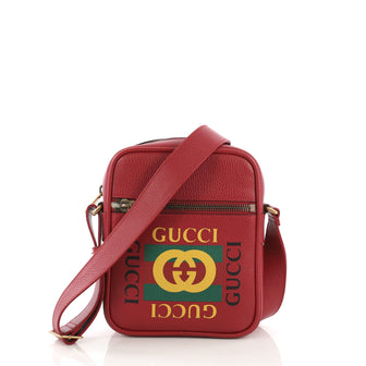Gucci Logo Zip Messenger Bag Printed Leather Small Red 396681