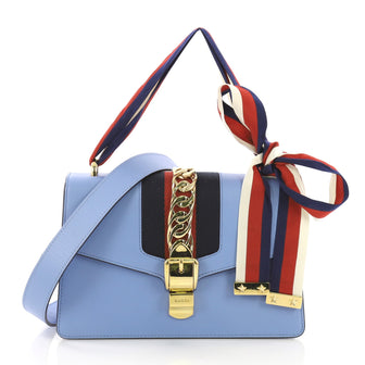 Gucci Sylvie Shoulder Bag Leather Small Blue