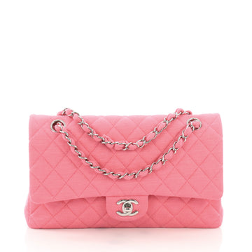 Chanel Classic Double Flap Bag Quilted Jersey Medium Pink 39675/27