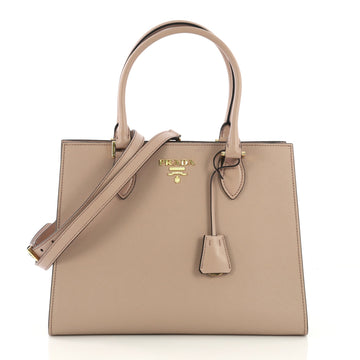 Prada Convertible Open Tote Saffiano Leather Medium Neutral