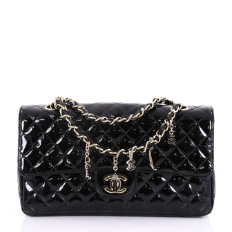Chanel CC Charms Flap Bag Quilted Patent Medium Black 39675/34