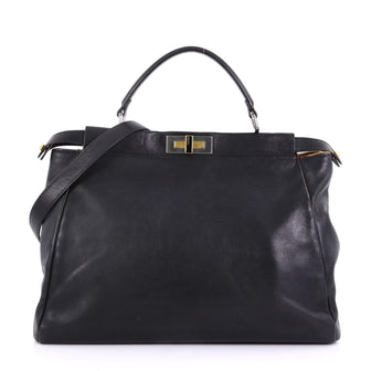 Fendi Peekaboo Handbag Leather with Calf Hair Interior Large Black