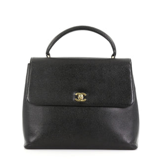 Chanel Vintage Classic Top Handle Flap Bag Caviar Jumbo Black