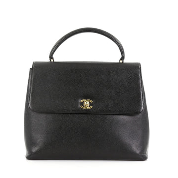 Chanel Vintage Classic Top Handle Flap Bag Caviar Jumbo Black