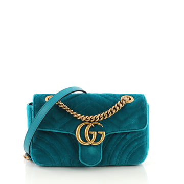 Gucci GG Marmont Flap Bag Matelasse Velvet Mini Blue