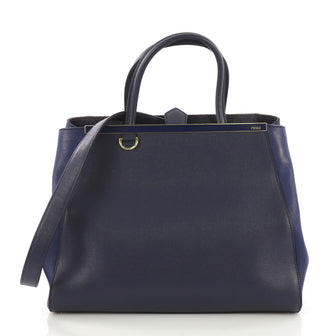Fendi 2Jours Handbag Leather Large Blue 396755
