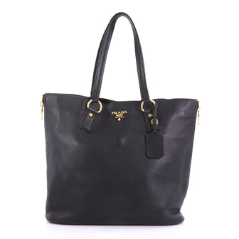 Prada Side Zip Shopper Tote Vitello Daino Large Black 3967564