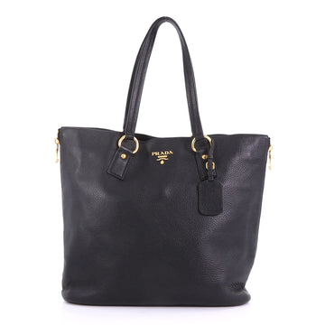 Prada Side Zip Shopper Tote Vitello Daino Large Black 3967564