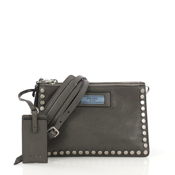 Prada Etiquette Crossbody Bag Studded Glace Calfskin Small Gray