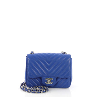 Chanel Square Classic Single Flap Bag Chevron Caviar Mini Blue 39675/9