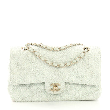 Chanel Classic Double Flap Bag Quilted Tweed Medium Green 396793
