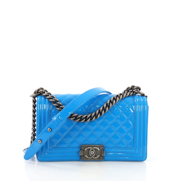 Chanel Boy Flap Bag Quilted Patent Old Medium Blue  39683/10
