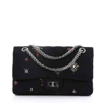 Chanel Reissue 2.55 Handbag Quilted Embellished Jersey 225  Black 39683/18