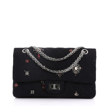 Chanel Reissue 2.55 Handbag Quilted Embellished Jersey 225  Black 39683/18