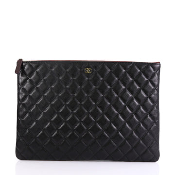 Chanel O Case Clutch Quilted Caviar Large Black 39683/27