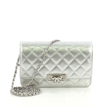 Chanel Golden Class Wallet on Chain Quilted Patent Silver 39683/5