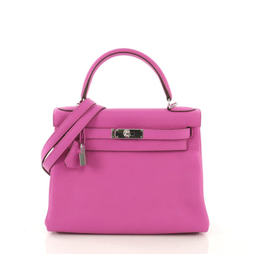 Hermes Kelly Handbag Pink Clemence with Palladium Hardware 28