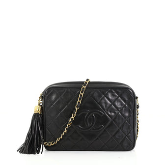 Chanel Vintage Diamond CC Camera Bag Quilted Leather Medium Black  39685/23