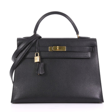 Hermes Kelly Handbag Black Ardennes with Gold Hardware 32 3968536