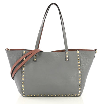 Valentino Rockstud Reversible Convertible Tote Leather Small Gray 3968547