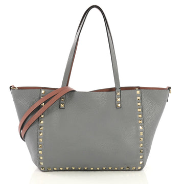 Valentino Rockstud Reversible Convertible Tote Leather Small Gray 3968547