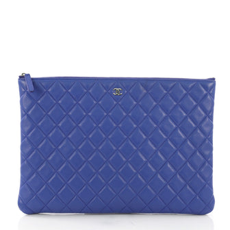 Chanel O Case Clutch Quilted Lambskin Large Blue 39685/52