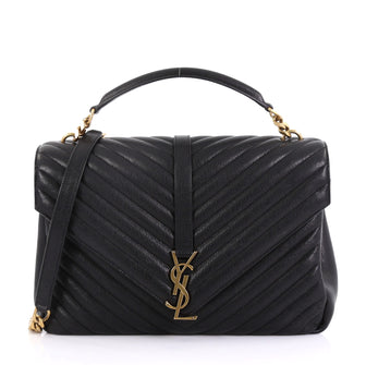 Saint Laurent Model: Classic Monogram College Bag Matelasse Chevron Leather Large Black 39685/54