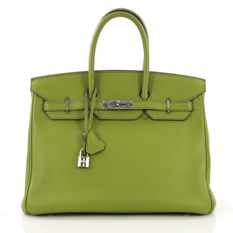 Hermes Birkin Handbag Green Togo with Palladium Hardware 35 Green