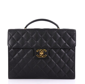 Chanel Vintage CC Briefcase Quilted Caviar Large Black