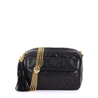 Chanel Vintage Camera Tassel Bag Quilted Leather Mini Black