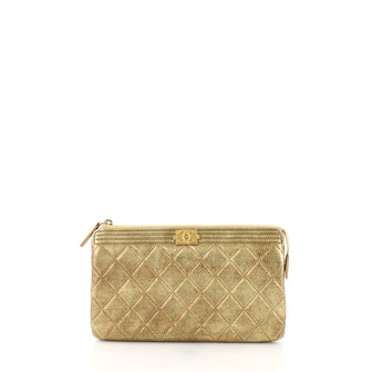 Chanel Boy Zip Wallet Quilted Calfskin Long Gold