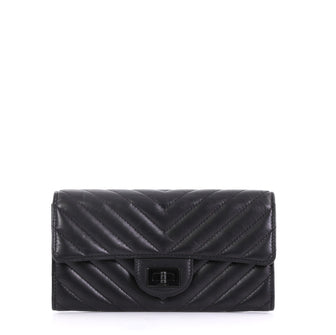Chanel So Black Reissue Flap Wallet Chevron Leather Long Black