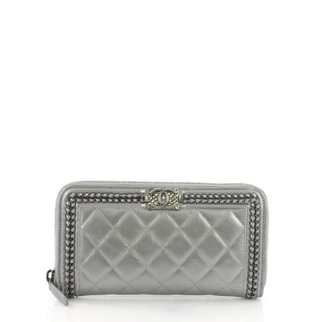 Chanel Boy Zip Jacket Wallet Quilted Calfskin Long Gray 39685/77