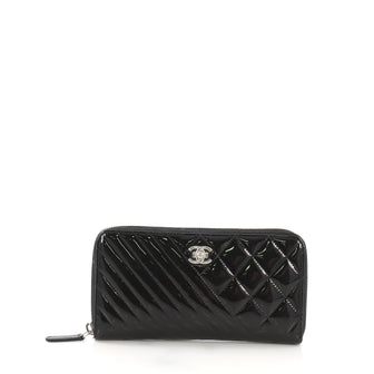 Chanel Coco Boy Zip Around Wallet Quilted Patent Long Black 3968581