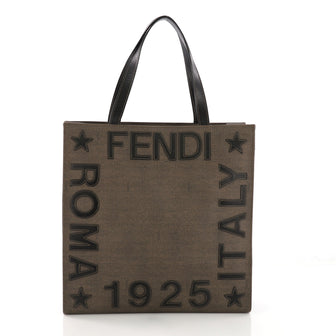 Fendi Logo Tote Embroidered Coated Canvas Medium Brown 3968585