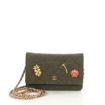 Chanel Cuba Charms Wallet on Chain Quilted Canvas Green 39685/8
