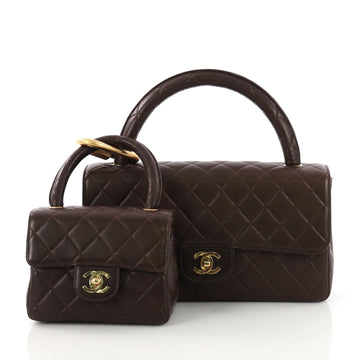 Chanel Vintage Twin Top Handle Flap Bag Quilted Lambskin Medium