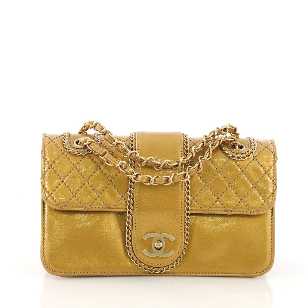Chanel Madison Flap Bag Quilted Patent Medium Gold 3968596