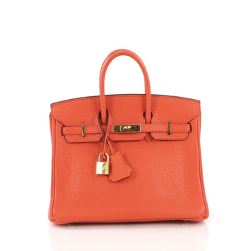 Hermes Birkin Handbag Orange Clemence with Gold Hardware 25 Orange