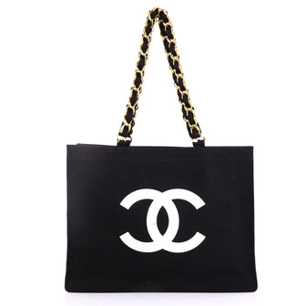 Chanel Vintage CC Chain Tote Canvas Large Black