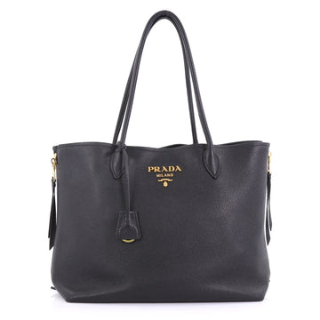 Prada Side Zip Shopper Tote Vitello Daino Medium Black 396884