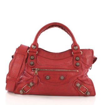 Balenciaga City Giant Studs Handbag Leather Medium Red 397053