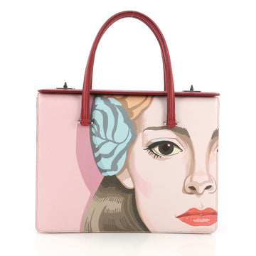 Prada Turn Lock Tote Printed Saffiano Medium Red 3971115