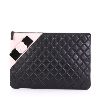 Chanel Camellia O Case Clutch Quilted Lambskin Large Black 397112