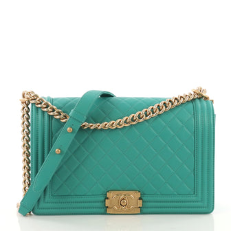 Chanel Boy Flap Bag Quilted Lambskin New Medium Green 3971145